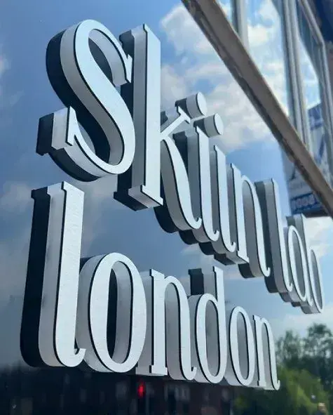 Sign Group Skiin Lab London Raised Acrylic Letters with Aluminium Sign